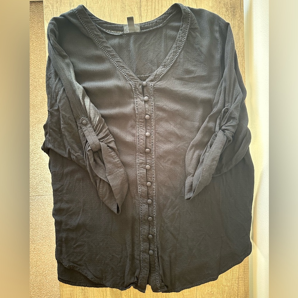 Torrid 3x Black Loose Blouse with Crochet Details